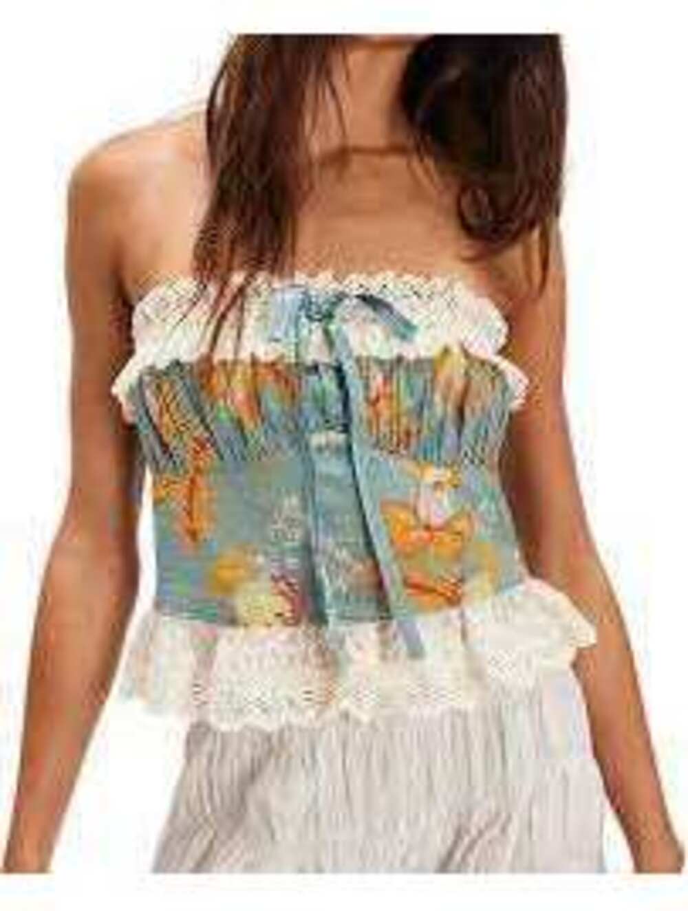 Free People Floral Lace Trim Strapless Tube Top Size Small